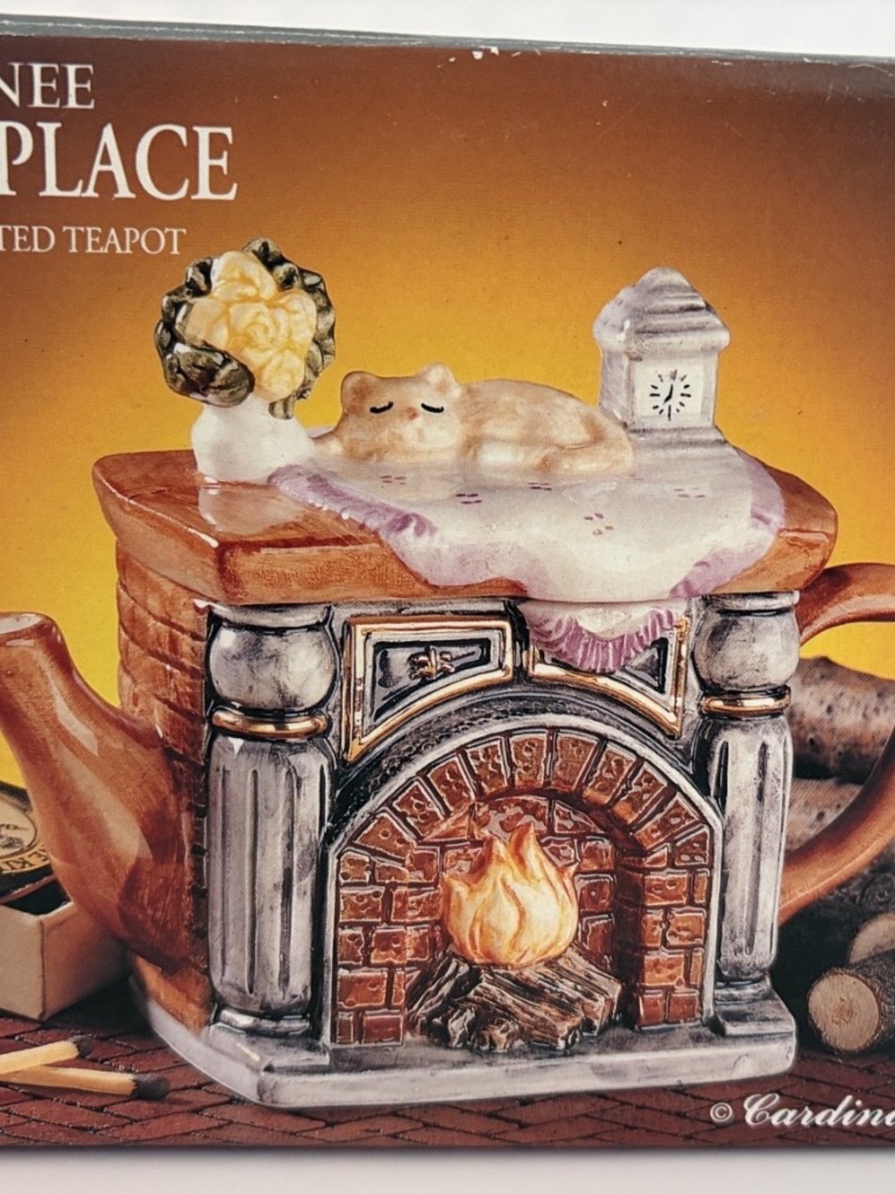 Vintage Ceramic Cat Teapot Figurine 6 oz 4" Fireplace Design Rustic 90s Décor